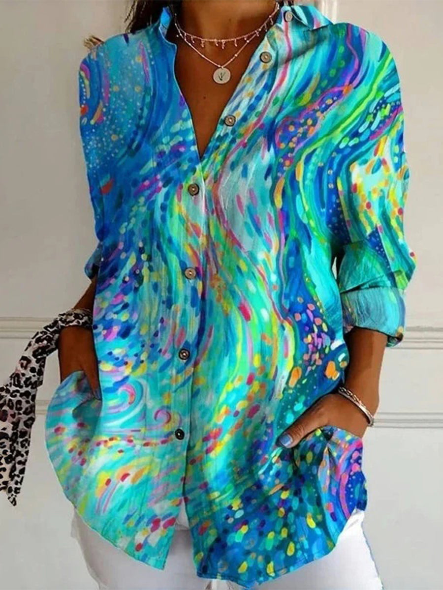 Women's Long Sleeves Button-Down Shirt | Abstract Print