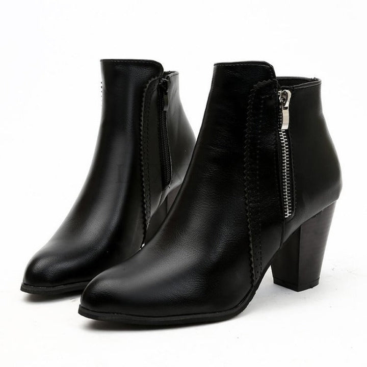 Women's Zipper Block Heel Ankle Boots | Pointed Toe