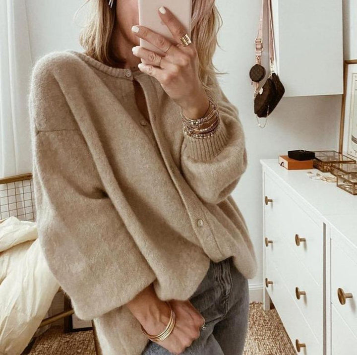 Women's Oversized Button Front Cardigan | Ribbed Trim