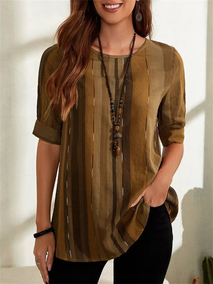Women's Vertical Striped Loose Fit Top | Short Sleeves