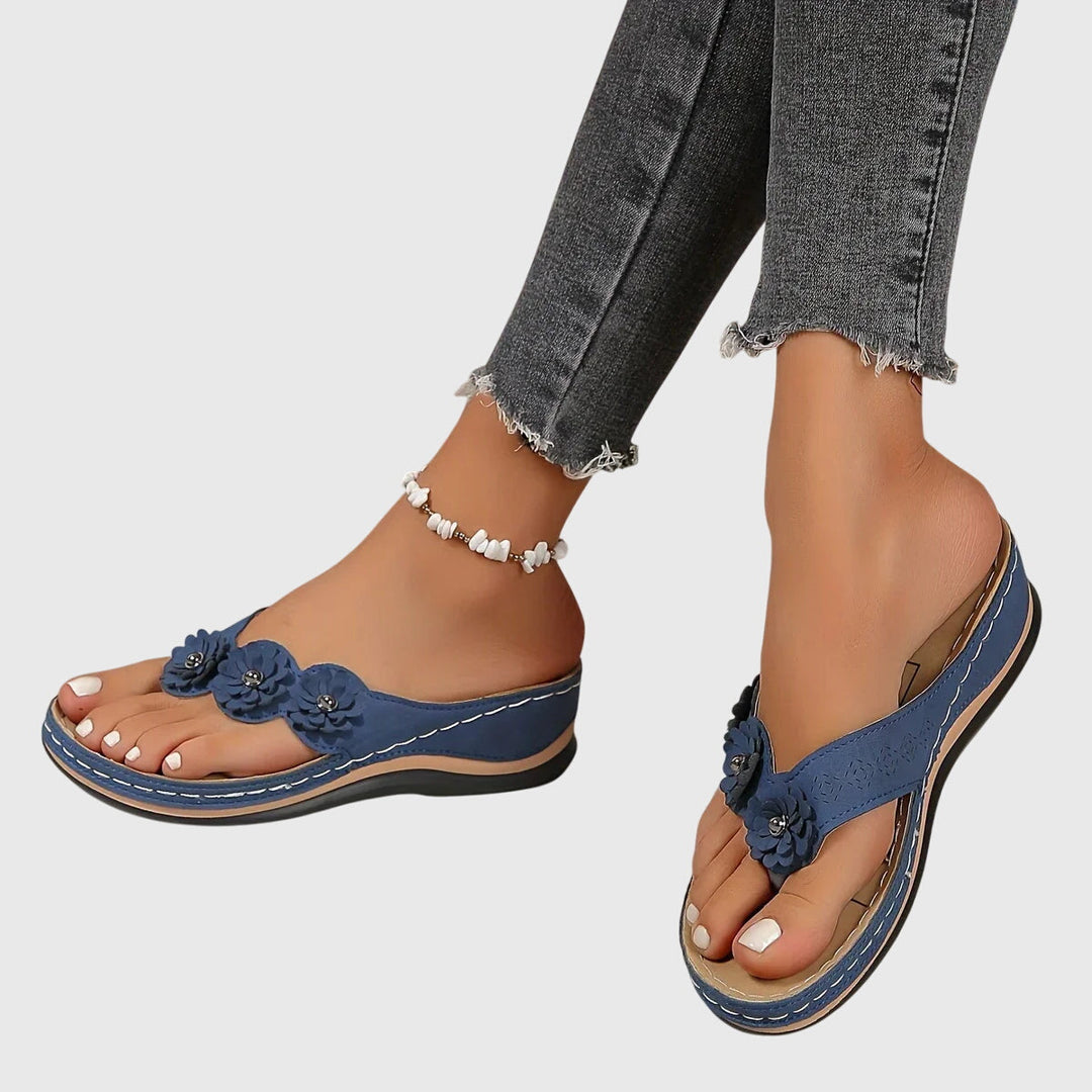 Women's Boho Floral Strap Detail Thong Sandals | Slip On