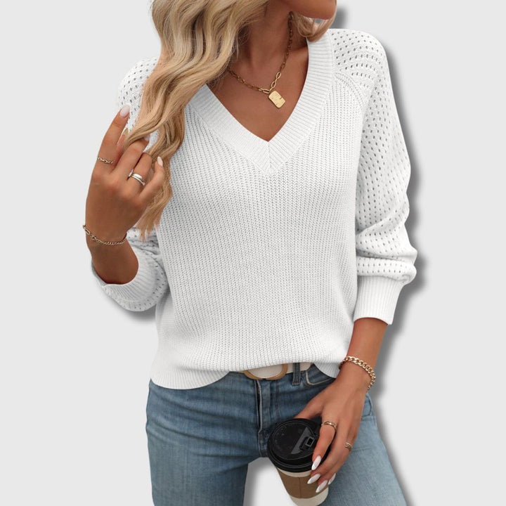 Women's Openwork Sleeve Jumper | V-Neck