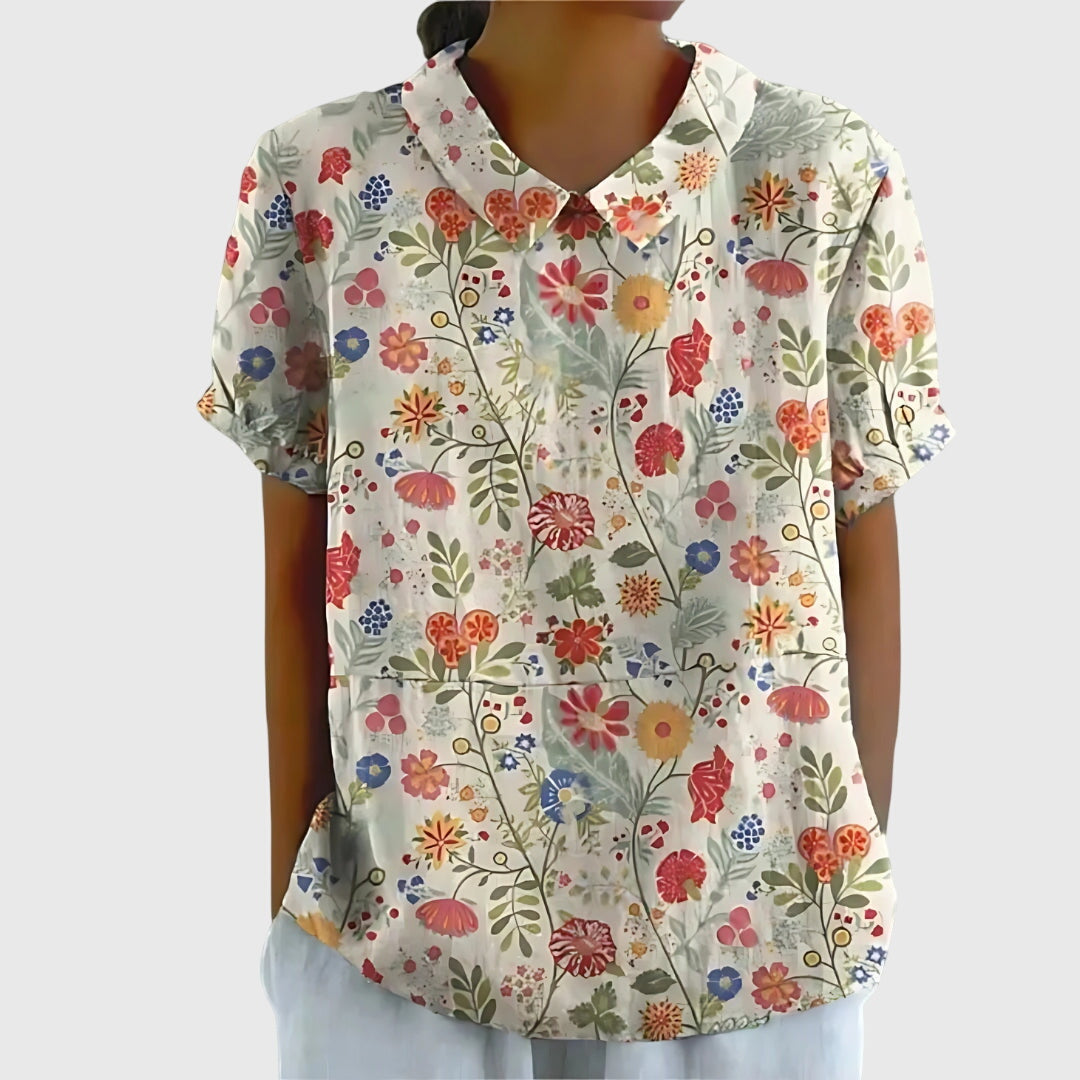 Women's Vintage Floral Peter Pan Collared Blouse | Short Sleeves