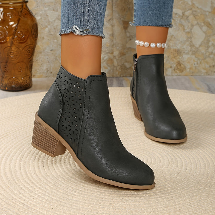 Women's Zipper Pointed Toe Ankle Boots | Block Heel