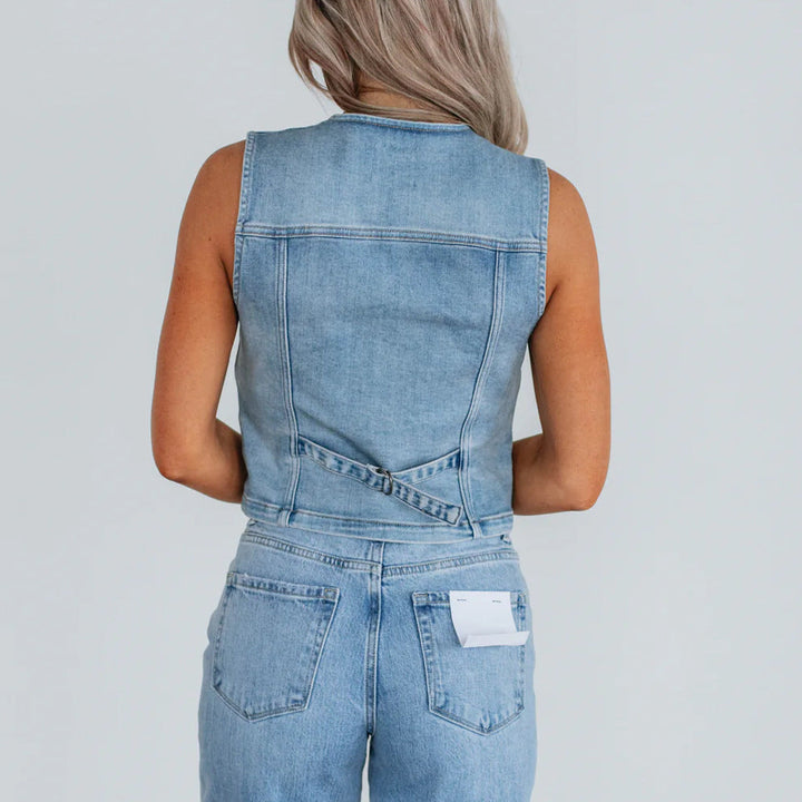 Women's Fitted Denim Vest | Chest Pocket