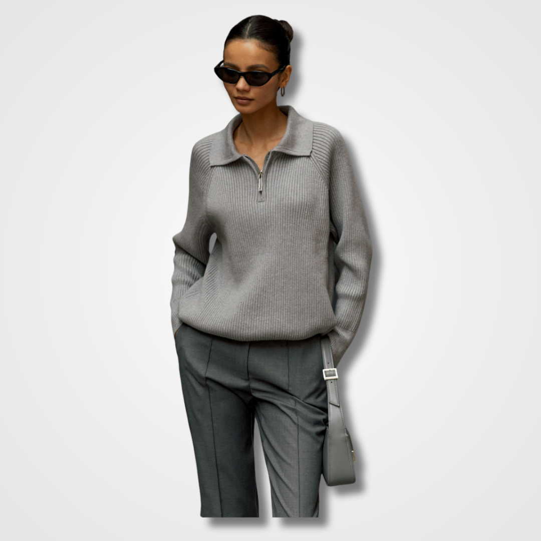 Women's Quarter Zip Polo Jumper | Ribbed