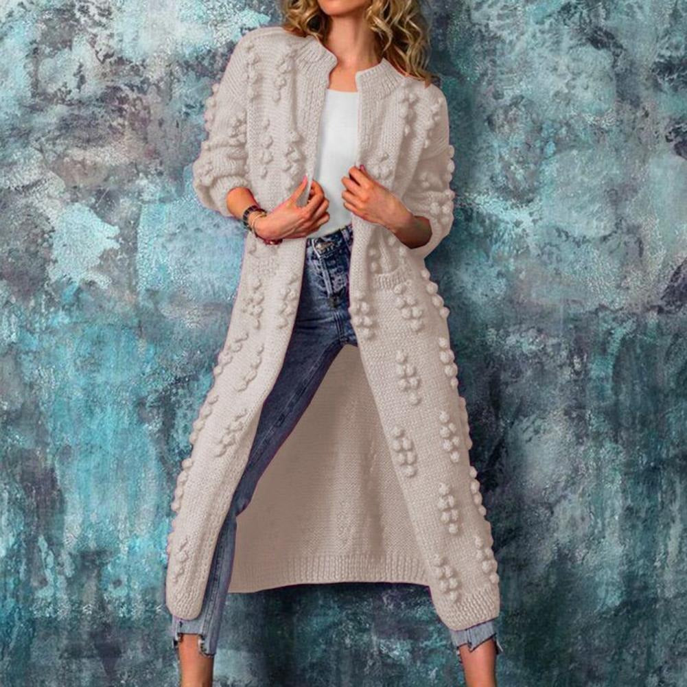 Women's Longline Bobble Knit Cardigan | Open Front