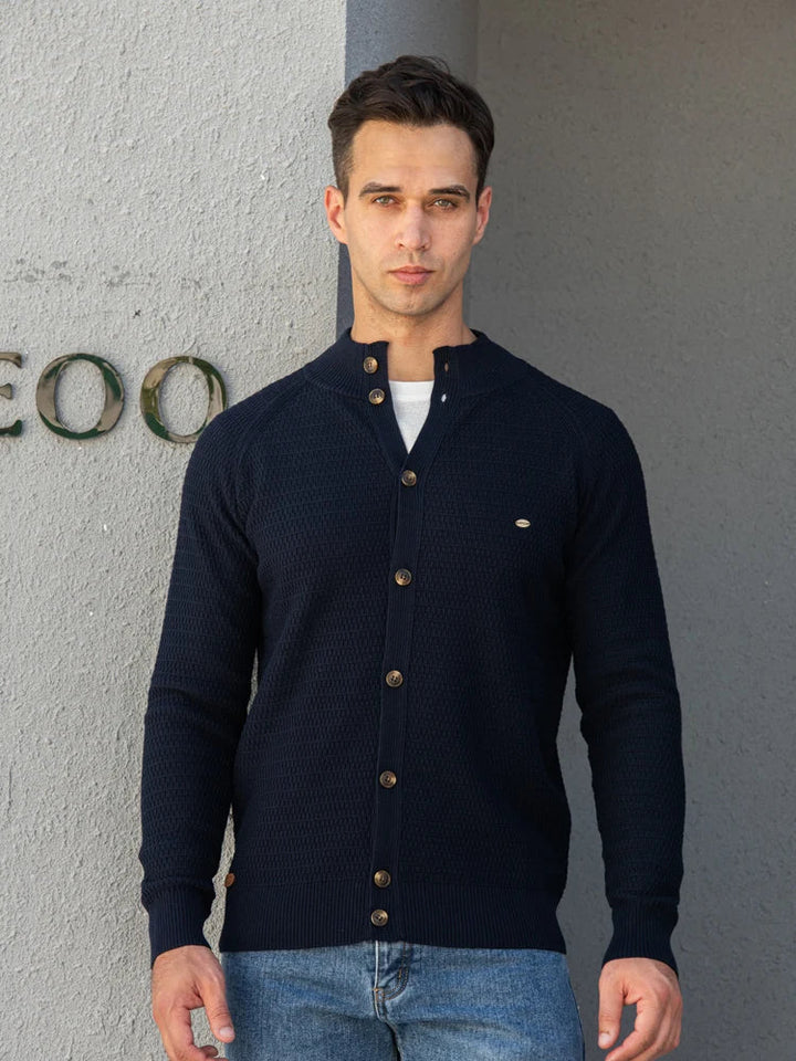 Men's Stand Collar Button Front Cardigan | Textured