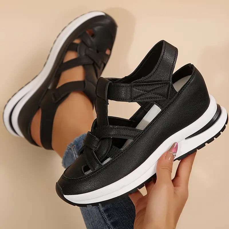Women's Casual Cutout Platform Sandals | Hook and Loop