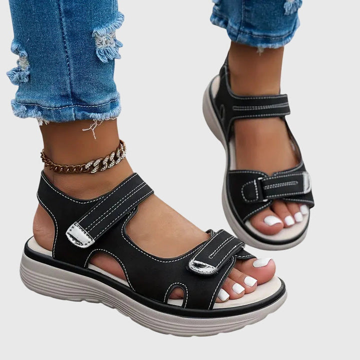 Women's Cutout Hook and Loop Sandals | Ankle Strap