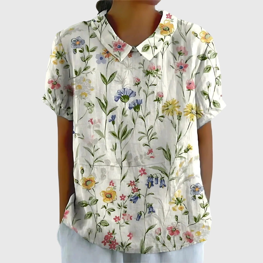 Women's Vintage Floral Peter Pan Collared Blouse | Short Sleeves