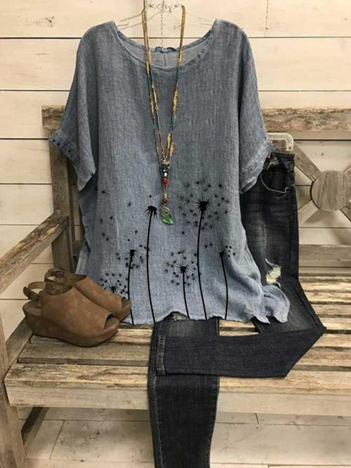 Women's Dandelion Print Loose-Fit Top | Short Sleeve