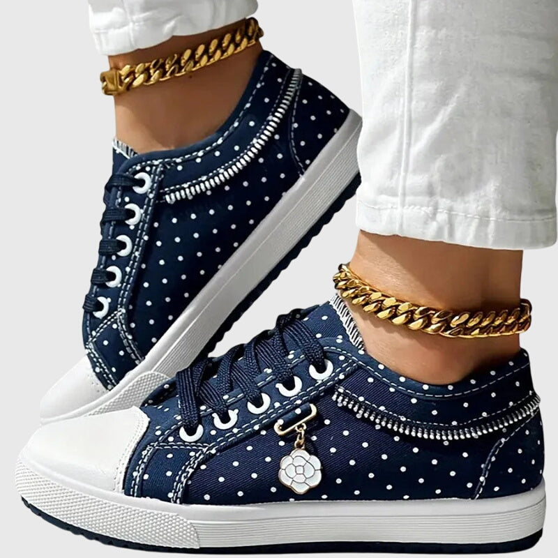 Women's Casual Polka Dot Design Sheer Detail Sneakers | Lace Up