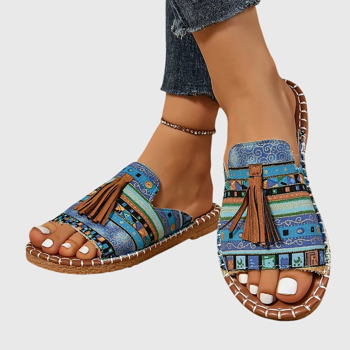 Women's Vintage Boho Tassel Detail Flat Sandals | Slip On