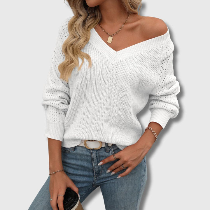 Women's Openwork Sleeve Jumper | V-Neck