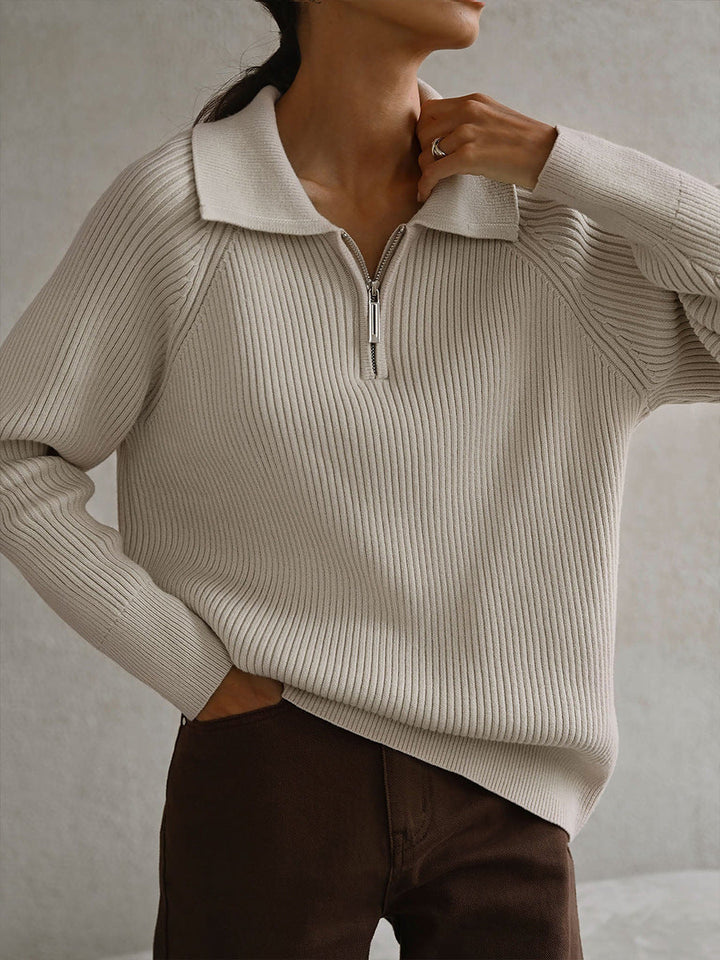 Women's Quarter Zip Polo Jumper | Ribbed