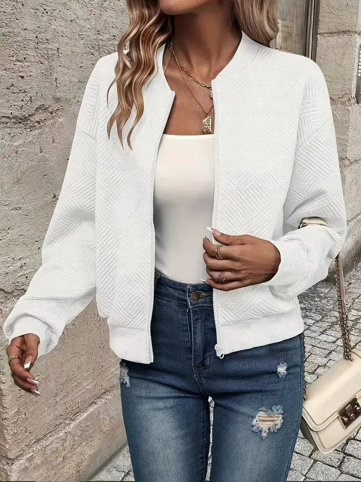 Women's Casual Textured Bomber Jacket | Zipper