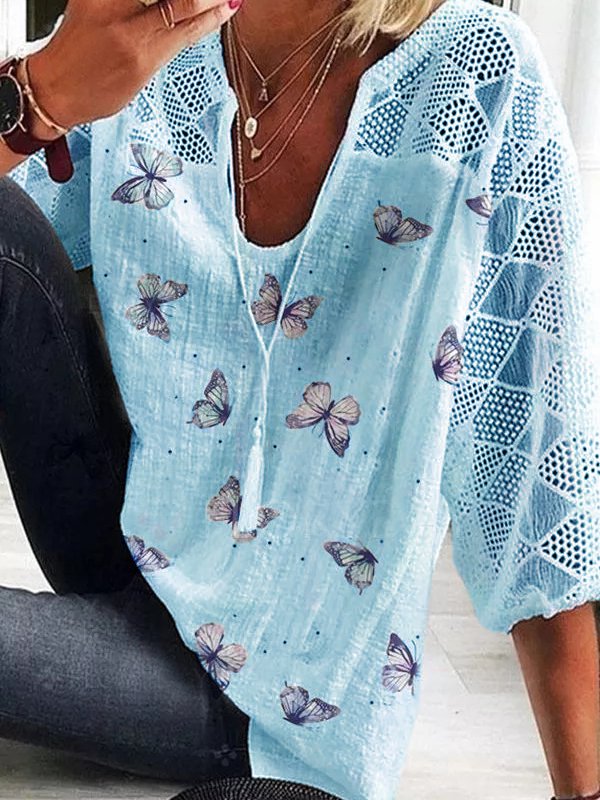 Women's Butterfly Print Top | 3/4 Sleeves