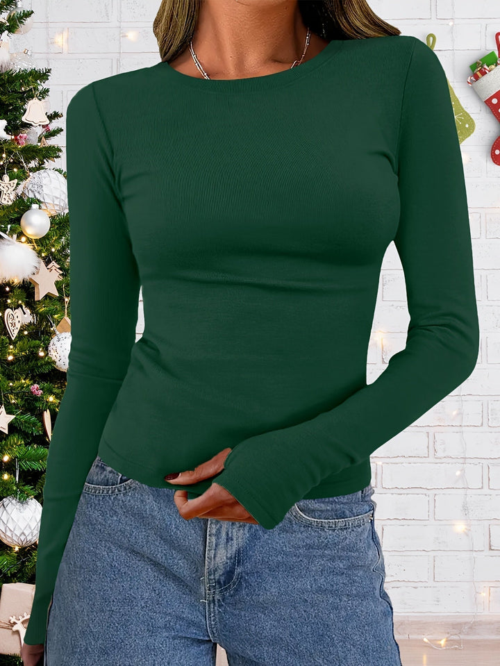 Women’s Slim Fit Ribbed Top | Crew Neck