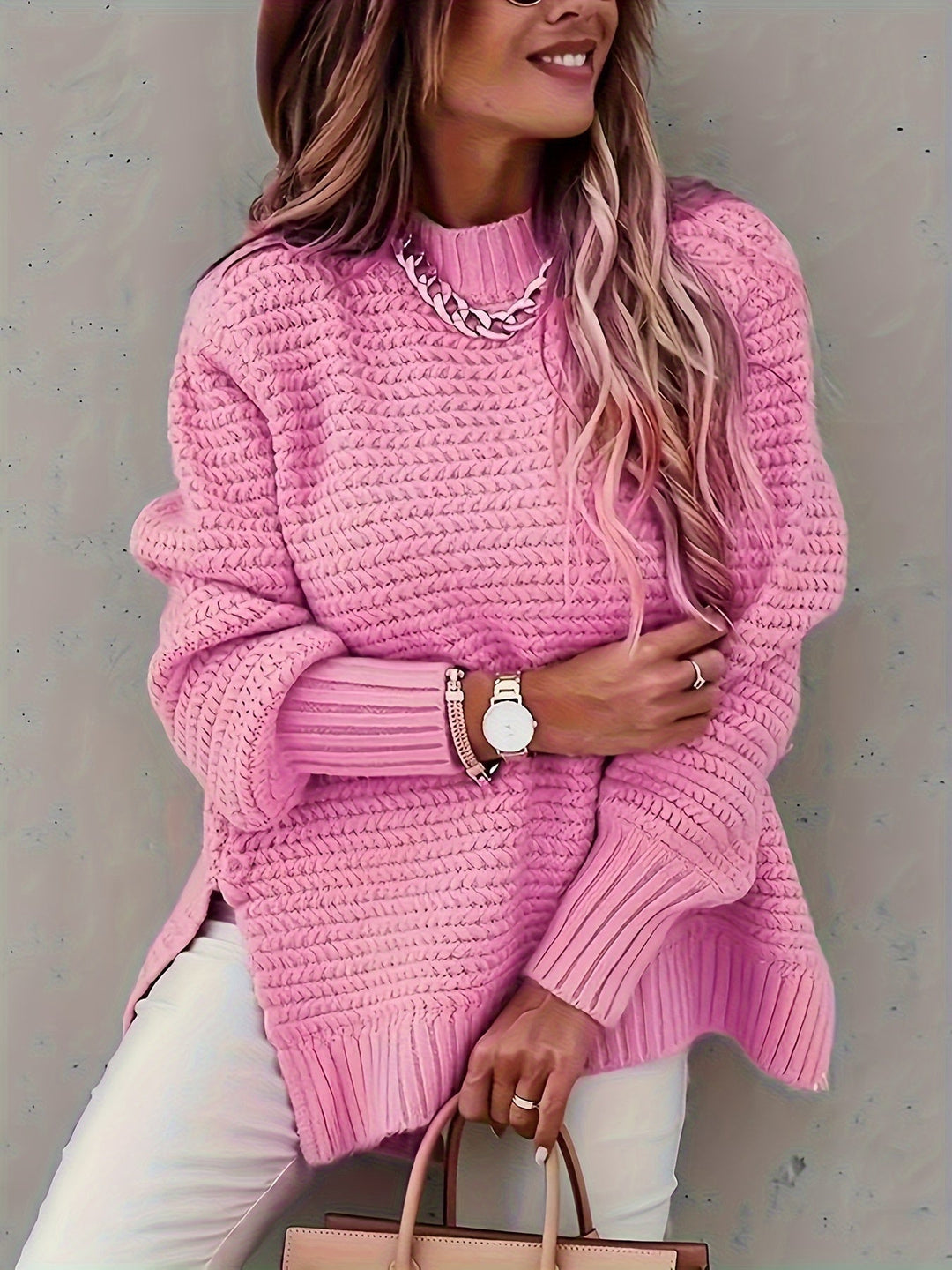 Women's Mock Neck Chunky Knit Jumper | Oversized