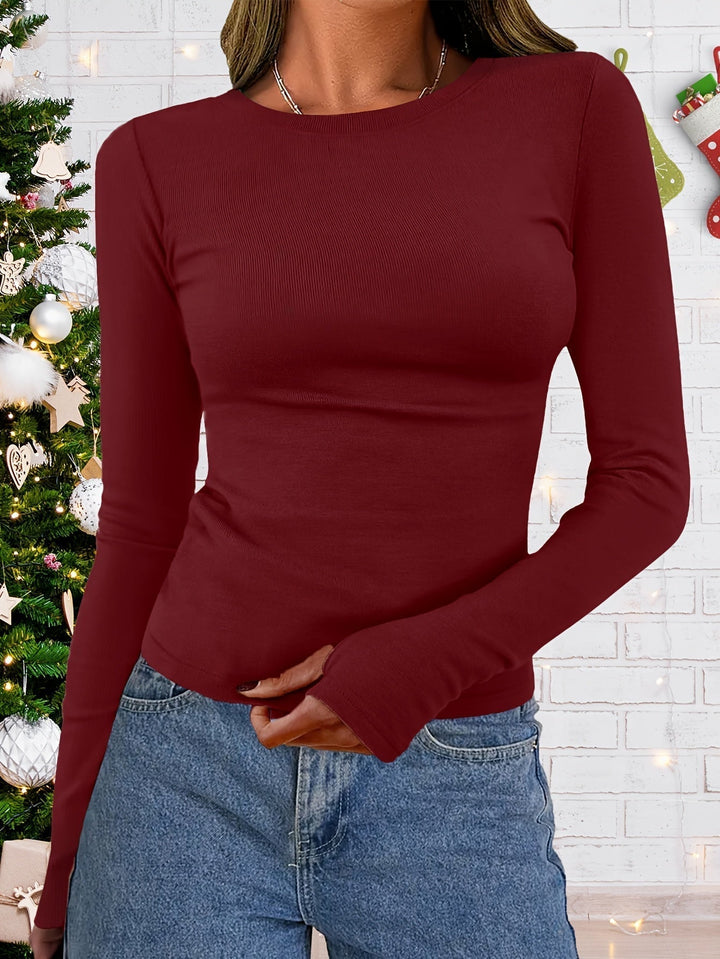 Women’s Slim Fit Ribbed Top | Crew Neck