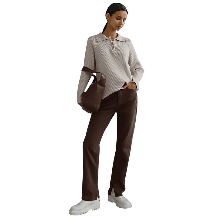 Women's Quarter Zip Polo Jumper | Ribbed