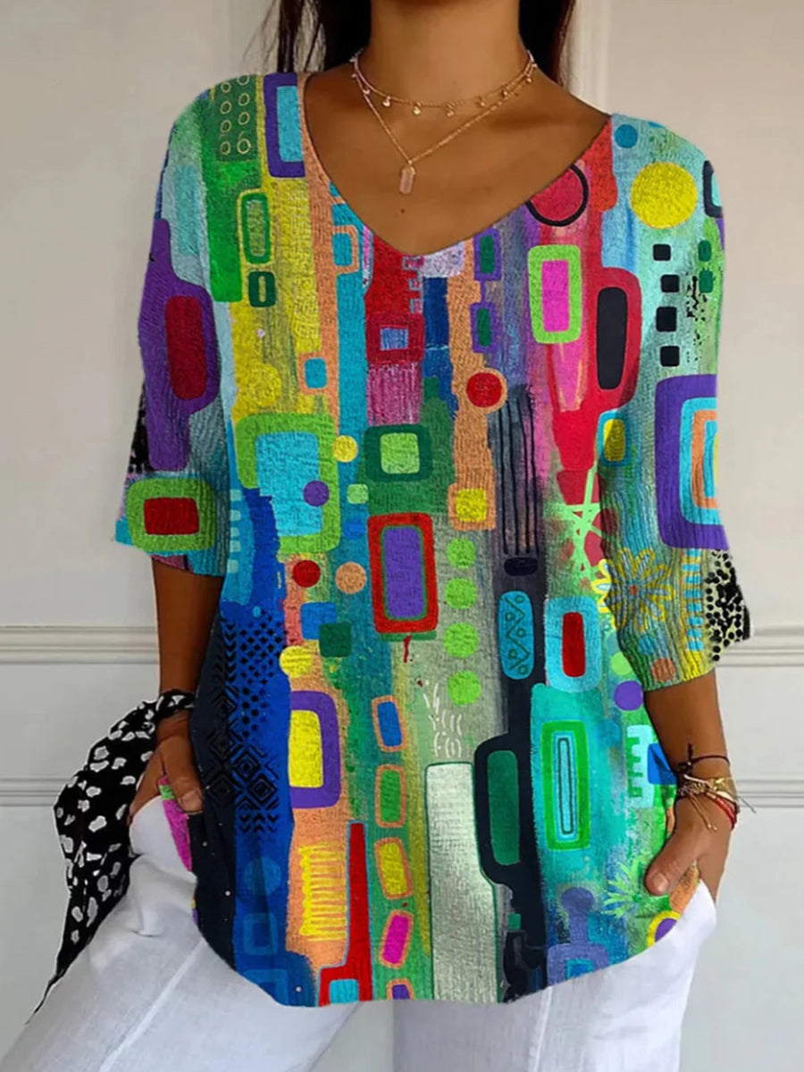 Women's Summer Abstract Print Blouse | 3/4 Sleeves
