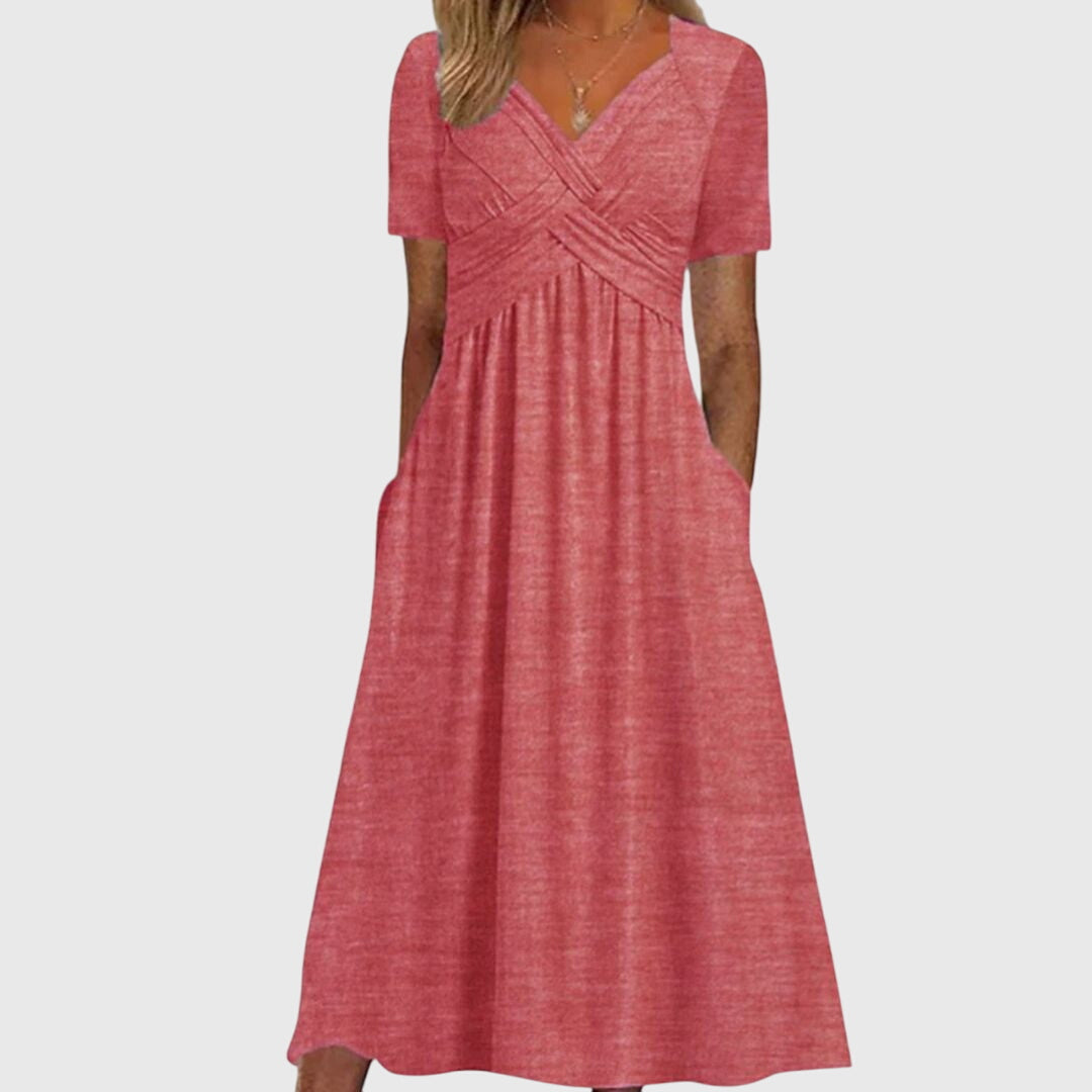 Women's Elegant Wedding Guest V-Neck Wrap Style Dress | Midi