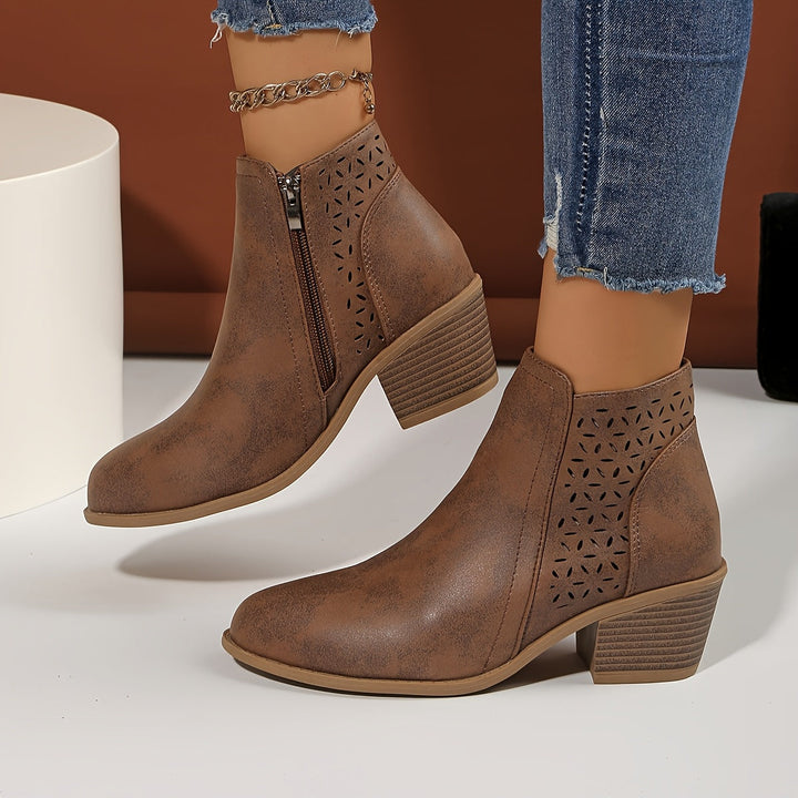 Women's Zipper Pointed Toe Ankle Boots | Block Heel