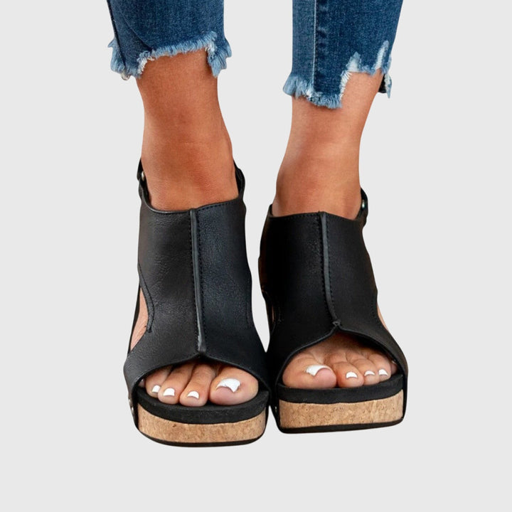 Women's Peep Toe Wedge Ankle Strap Sandals | Hook and Loop