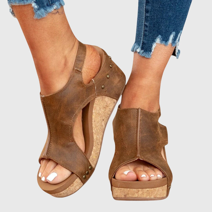Women's Peep Toe Wedge Ankle Strap Sandals | Hook and Loop