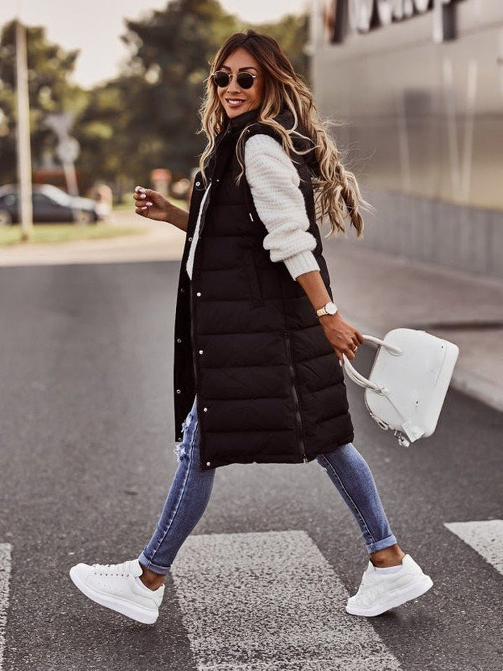 Women's Longline Puffer Vest | Stand Collar