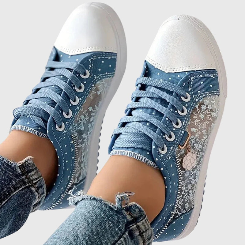 Women's Casual Polka Dot Design Sheer Detail Sneakers | Lace Up