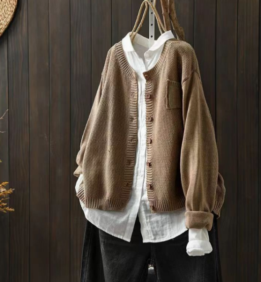 Women's Oversized Button Front Cardigan | Chest Pocket