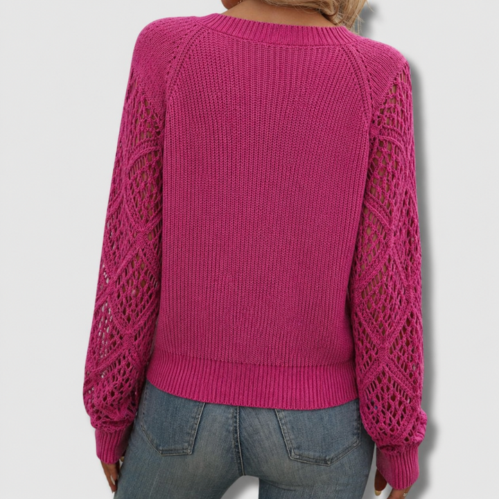 Women's Openwork Sleeve Jumper | V-Neck