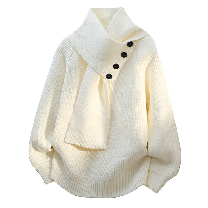 Women's Asymmetric Collar Jumper | Scarf Detail