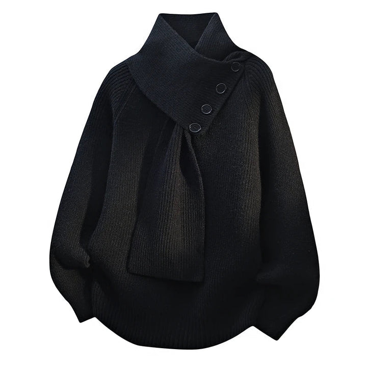 Women's Asymmetric Collar Jumper | Scarf Detail