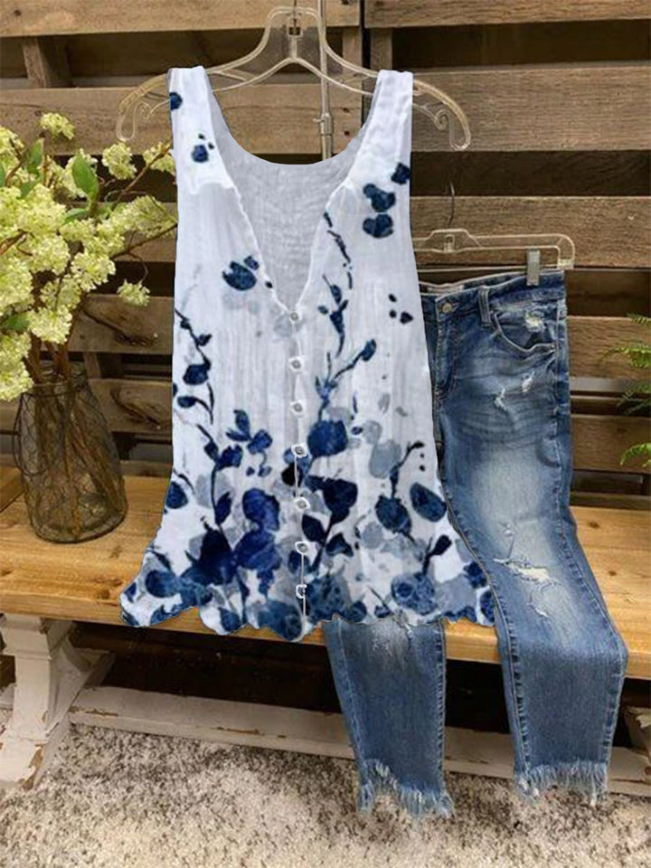 Women's V-neck Floral Print Sleeveless Blouse | Summer