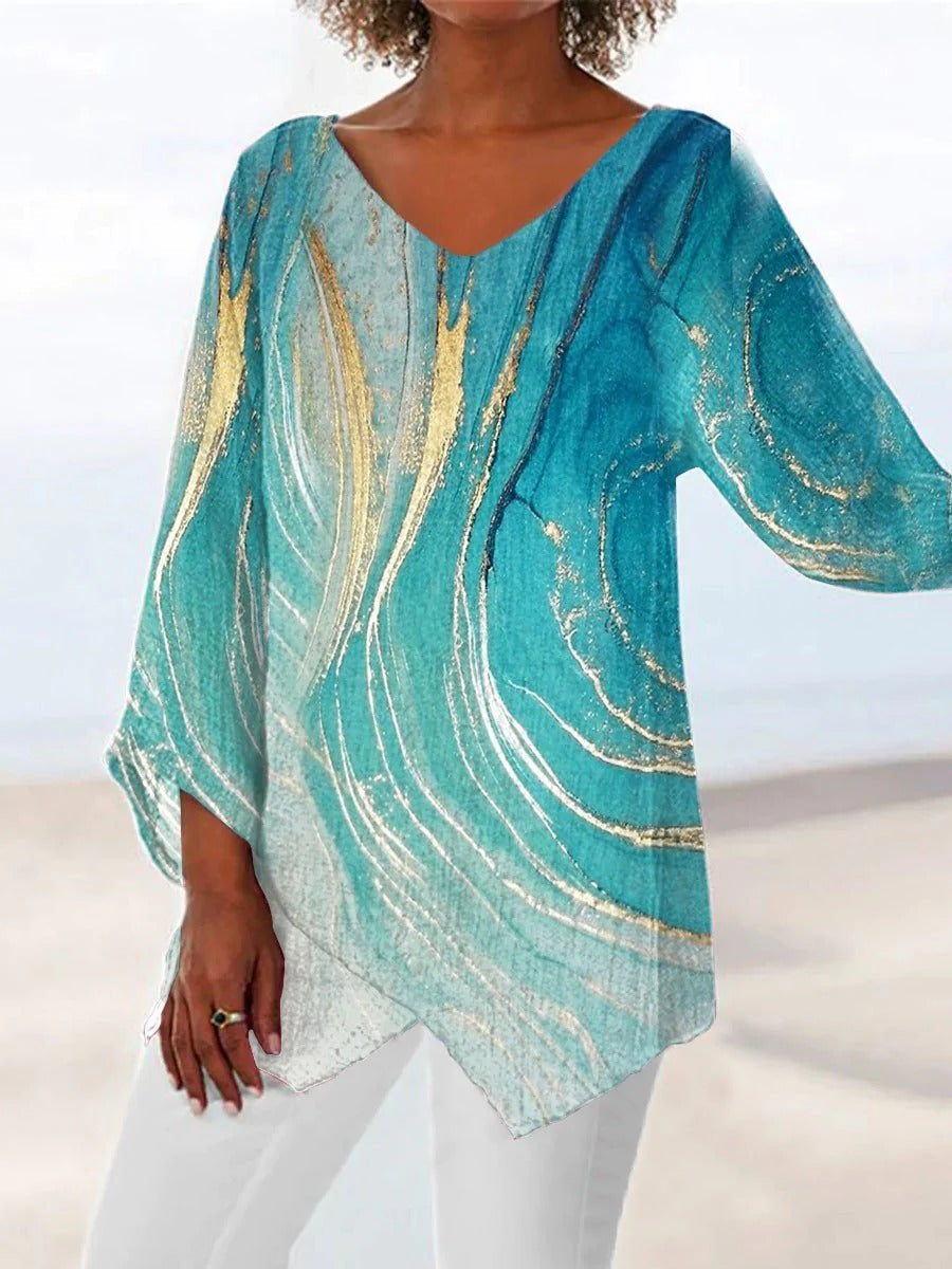 Women's Abstract Print Summer Blouse | V-Neck