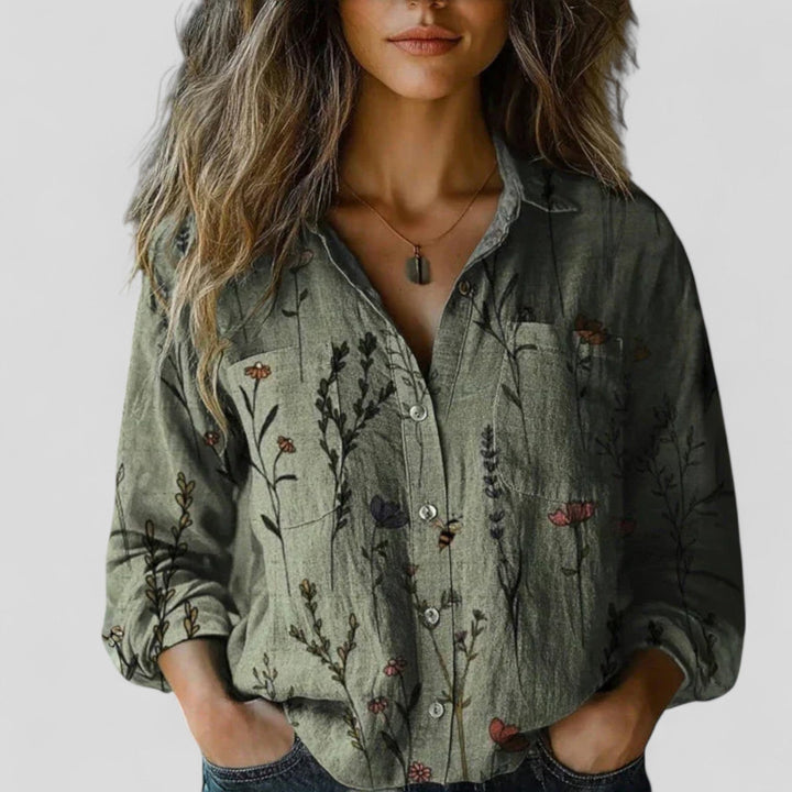 Women's Vintage Boho Print Collared Shirt | Long Sleeves