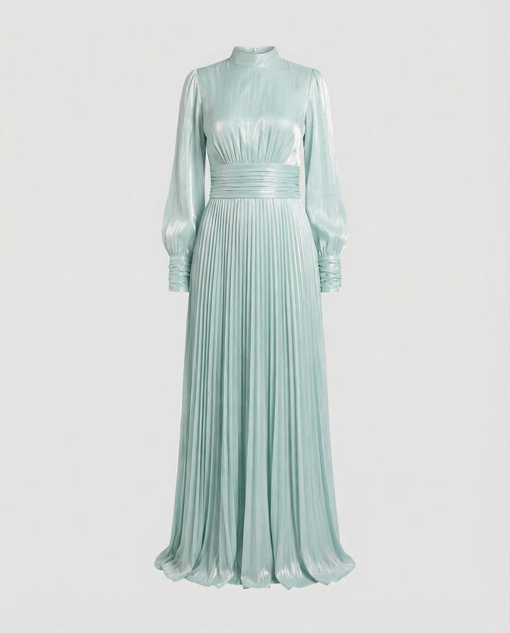 Women's Elegant Balloon-Sleeve Pleated Dress | Maxi