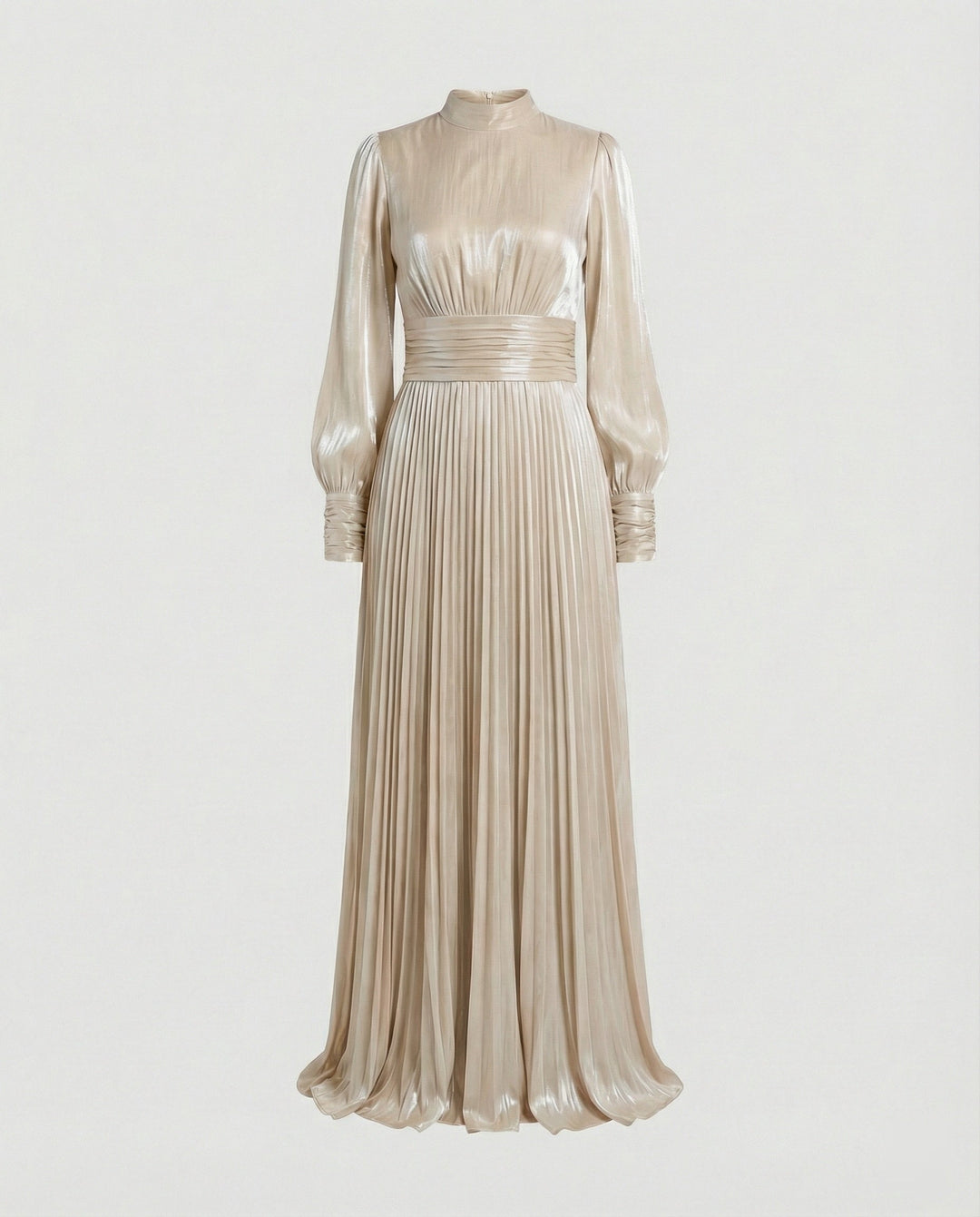 Women's Elegant Balloon-Sleeve Pleated Dress | Maxi