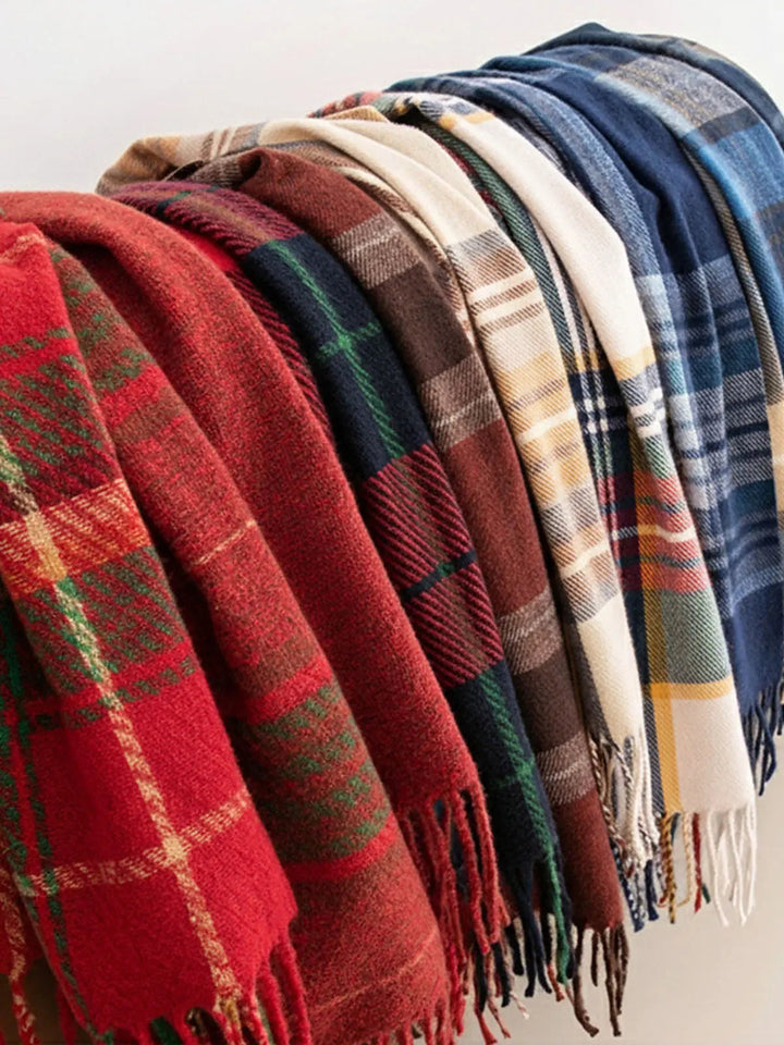 Women's Tartan Winter Scarf | Fringed