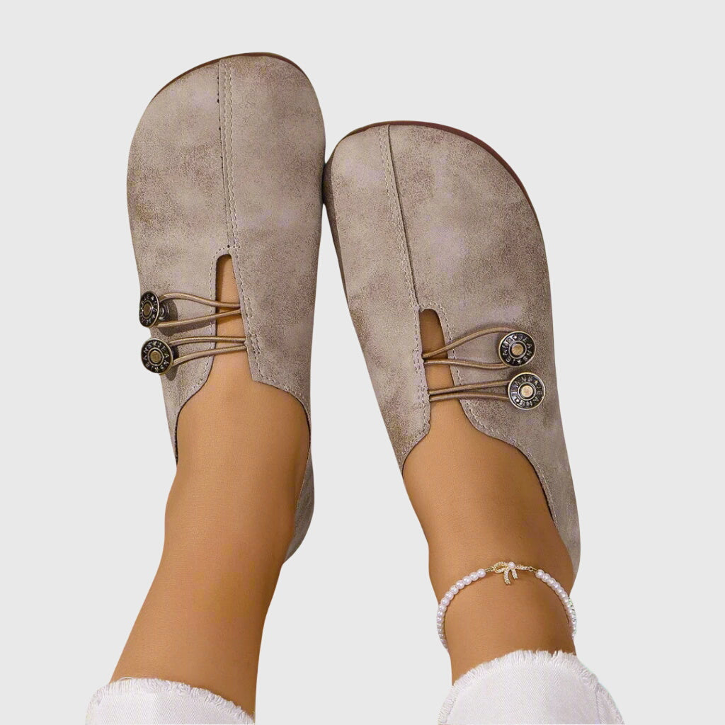 Women's Wide Toe Button Detail Loafers | Slip On