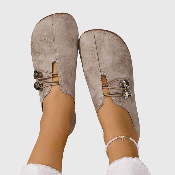 Women's Wide Toe Button Detail Loafers | Slip On