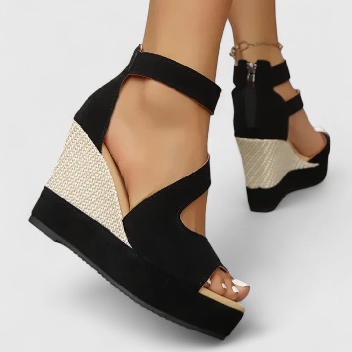 Women's Elegant Cutout Wedge Sandals | Zip Back Closure