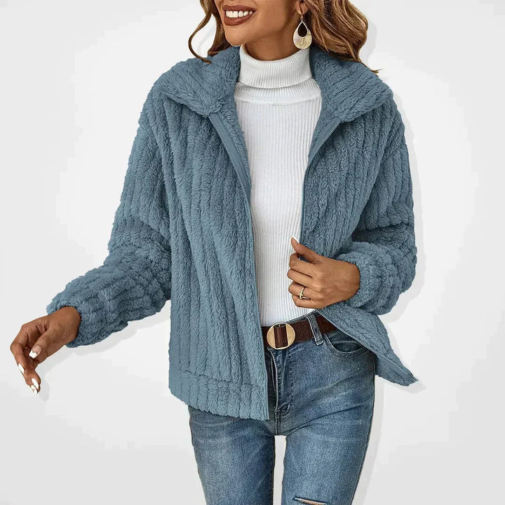 Women's Textured Zip Front Jacket | Notched Collar