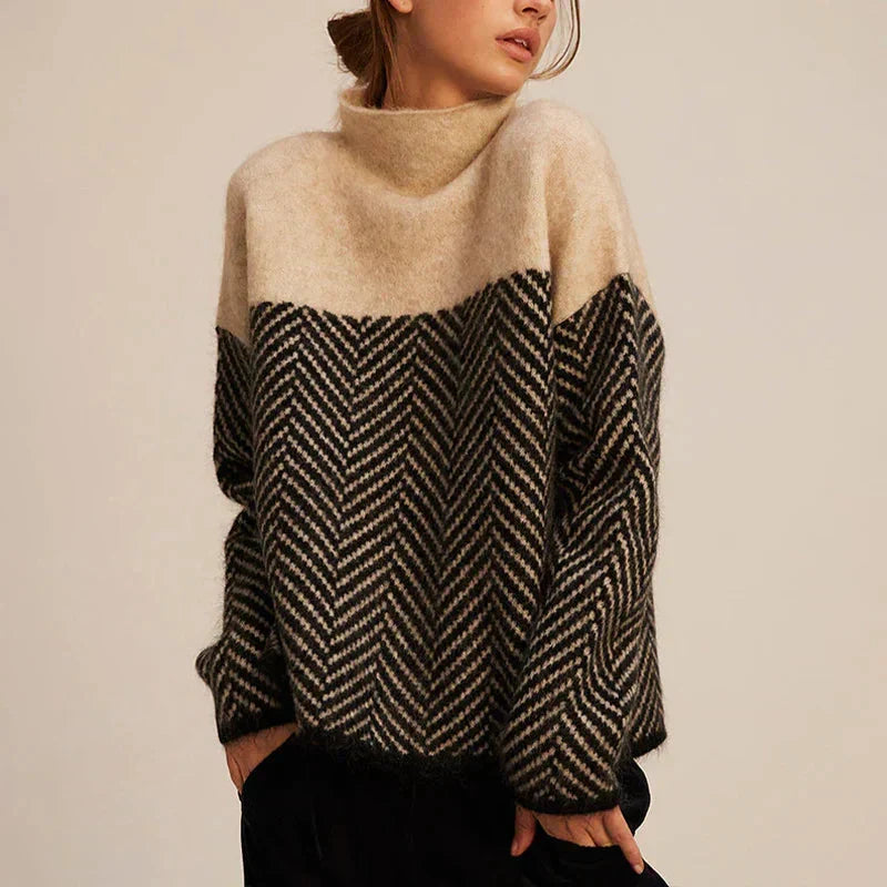 Women's Herringbone Print Turtleneck Jumper | Winter