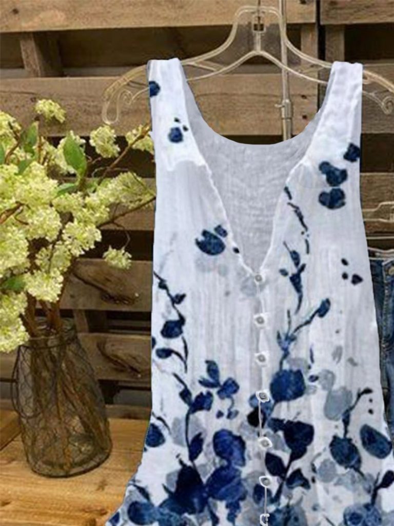 Women's V-neck Floral Print Sleeveless Blouse | Summer