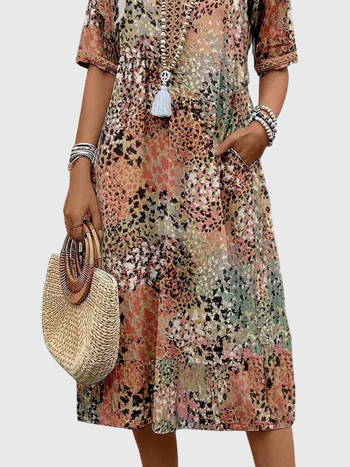 Women's Elegant V-Neck Floral Print Dress | Midi